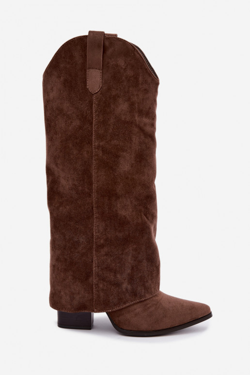Damen-Kniehohe Cowboy-Stiefel mit Absatz in Braun Kalena