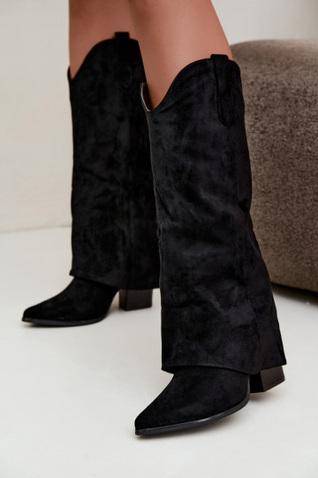 Damen-Kniehohe Cowboy-Stiefel mit Absatz in Schwarz Kalena 2