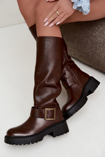 sich Zuarm laufen Damenstiefel mit Schnallen CzekoladoZue Glena