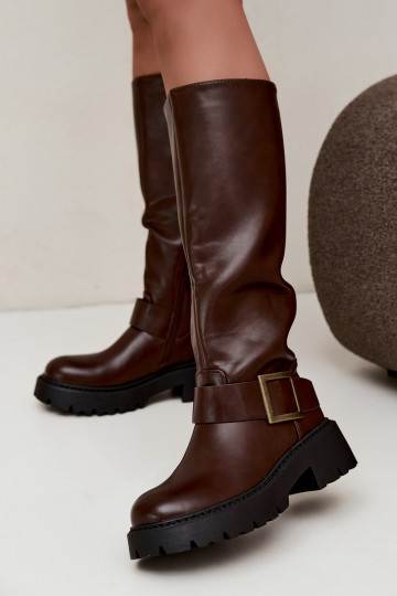 sich Zuarm laufen Damenstiefel mit Schnallen CzekoladoZue Glena 2
