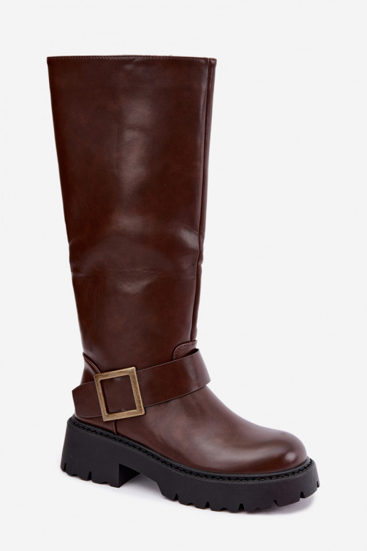 Damen isolierte Kniehohe Stiefel mit Schnallen in Braun Glena