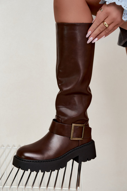 Damen isolierte Kniehohe Stiefel mit Schnallen in Braun Glena