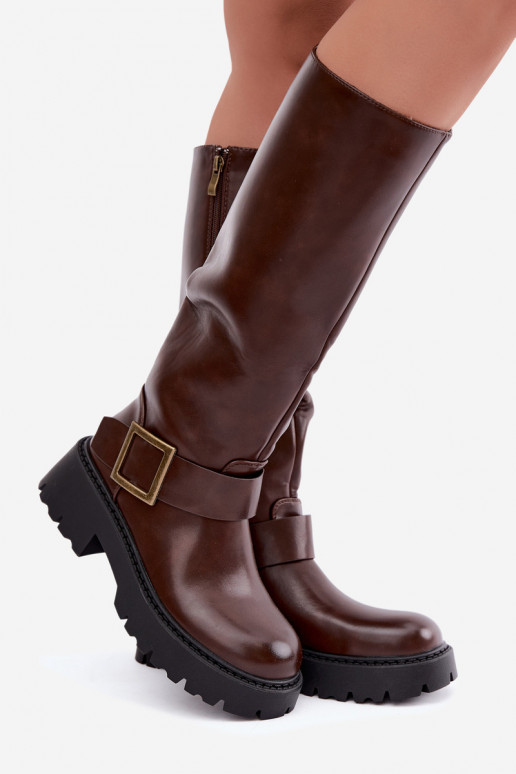 Damen isolierte Kniehohe Stiefel mit Schnallen in Braun Glena