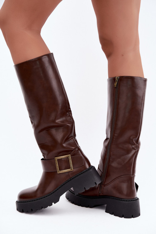 Damen isolierte Kniehohe Stiefel mit Schnallen in Braun Glena