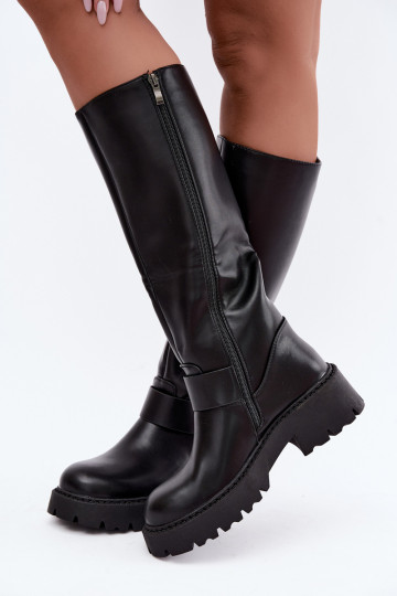 Damen isolierte Kniehohe Stiefel mit Schnallen in Schwarz Glena