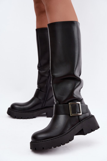 Damen isolierte Kniehohe Stiefel mit Schnallen in Schwarz Glena 2