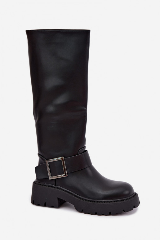 Damen isolierte Kniehohe Stiefel mit Schnallen in Schwarz Glena