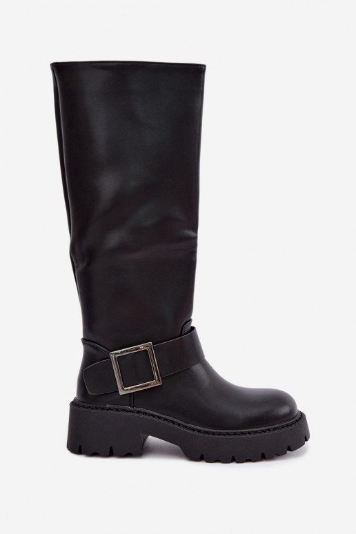 Damen isolierte Kniehohe Stiefel mit Schnallen in Schwarz Glena