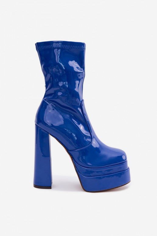 Lackierte Ankle Boots mit Plattform in Dunkelblau Lotisha