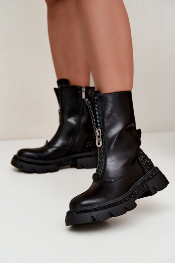 Damen isolierte Ankle Boots mit Dekoration in Schwarz Inenia 2
