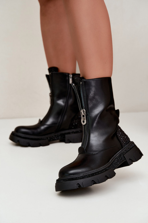 Damen isolierte Ankle Boots mit Dekoration in Schwarz Inenia