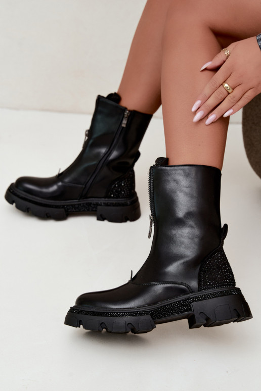Damen isolierte Ankle Boots mit Dekoration in Schwarz Inenia