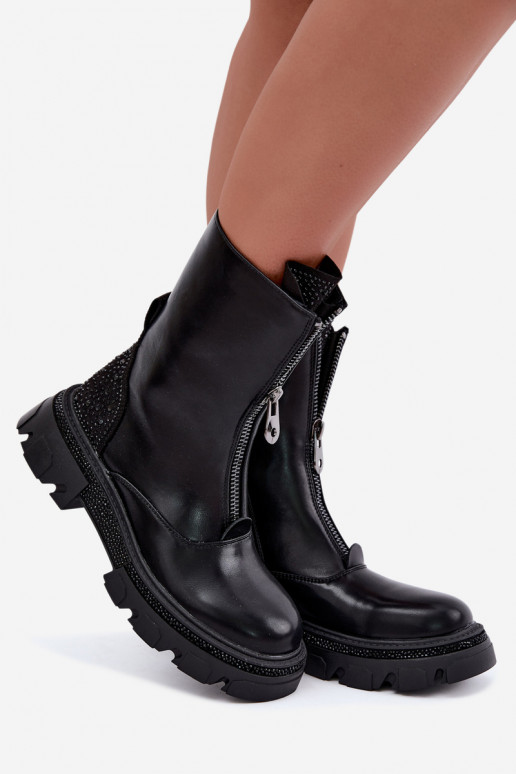 Damen isolierte Ankle Boots mit Dekoration in Schwarz Inenia