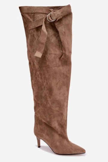 Damen-Slipper-Kniehohe Stiefel mit Absatz in Sand Rosena 2