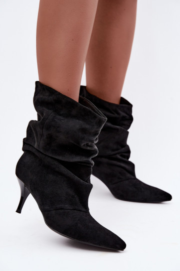 Damen slouchy Ankle Boots mit dünnen Absätzen in Schwarz Harissa 2