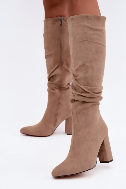 Damen isolierte Kniehohe Stiefel mit Absatz und Rüschen in Sand Imelia