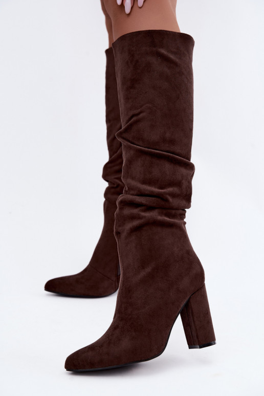 Damen isolierte Kniehohe Stiefel mit Absatz und Rüschen in Braun Imelia