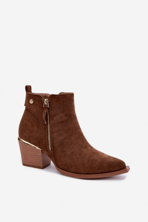Damen-Cowboy-Ankle Boots mit dekorativem Reißverschluss in Braun Jarelia