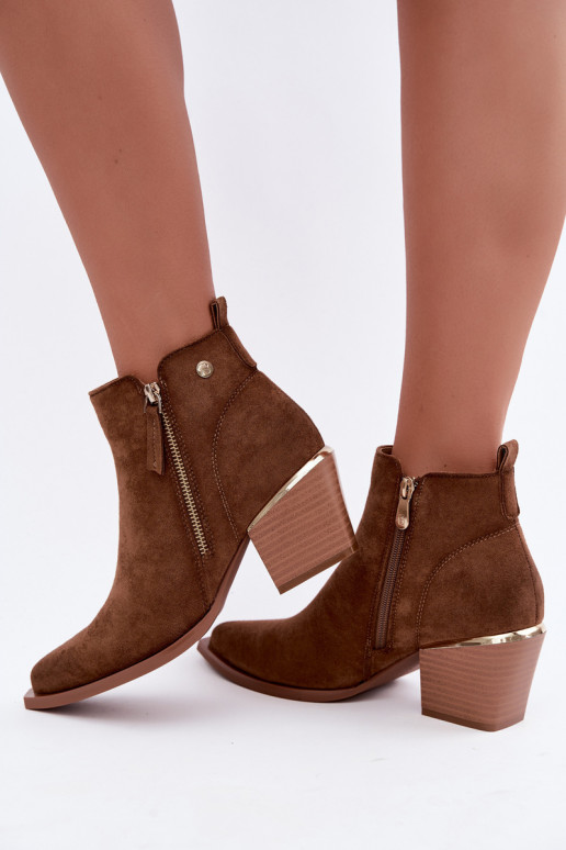 Damen-Cowboy-Ankle Boots mit dekorativem Reißverschluss in Braun Jarelia