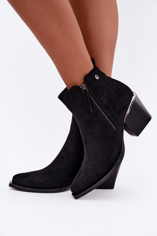 Cowboy-Stil Stiefeletten mit dekorativem Reißverschluss, schwarz Jarelia