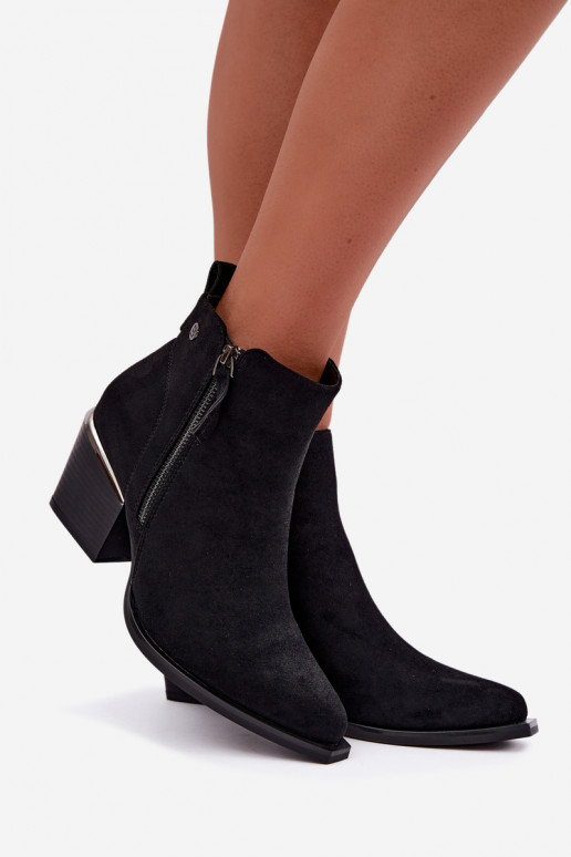 Cowboy-Stil Stiefeletten mit dekorativem Reißverschluss, schwarz Jarelia