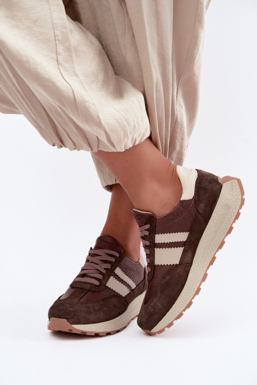 Kunstveloursleder Sneakers mit Plattform Zazoo N1291, schokoladig