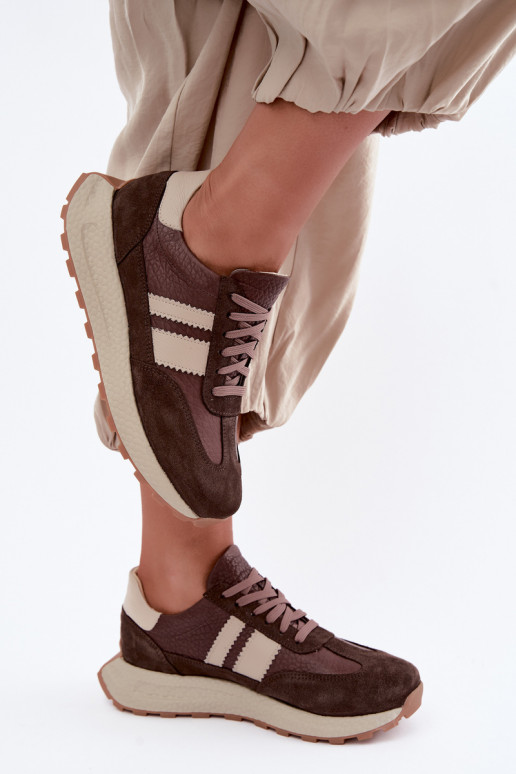 Kunstveloursleder Sneakers mit Plattform Zazoo N1291, schokoladig