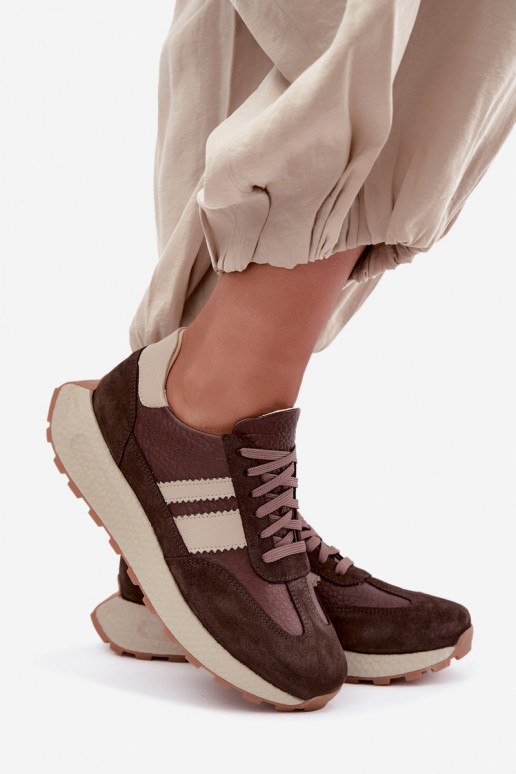 Kunstveloursleder Sneakers mit Plattform Zazoo N1291, schokoladig