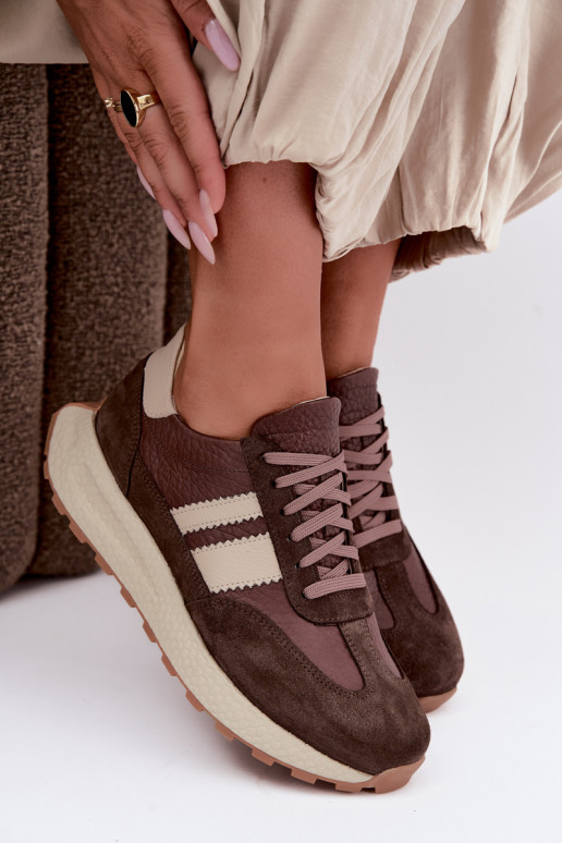 Kunstveloursleder Sneakers mit Plattform Zazoo N1291, schokoladig