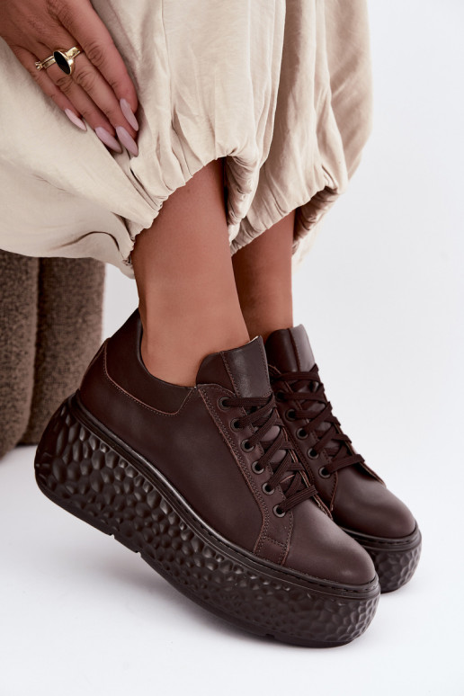 Leder Sneakers mit Plattform Zazoo N1000S4, schokoladig