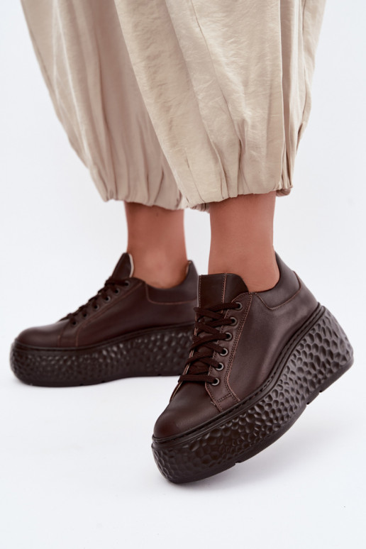 Leder Sneakers mit Plattform Zazoo N1000S4, schokoladig