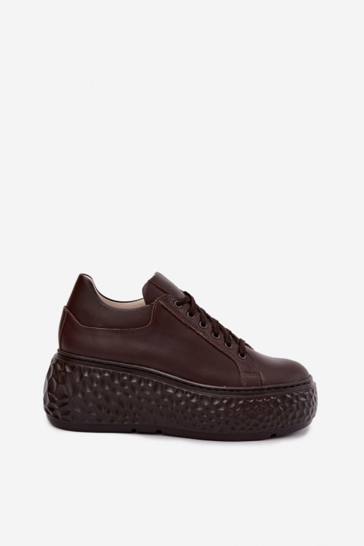 Leder Sneakers mit Plattform Zazoo N1000S4, schokoladig