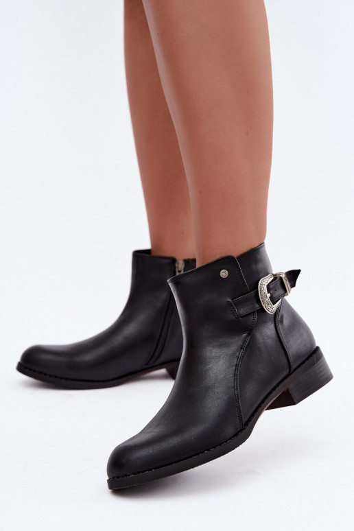 Wärmende Damen Stiefeletten mit dekorativem Schnallenverschluss Medicine RIN16-OBD421-99X, schwarz