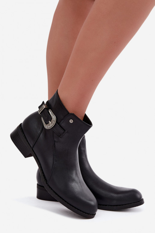 Wärmende Damen Stiefeletten mit dekorativem Schnallenverschluss Medicine RIN16-OBD421-99X, schwarz