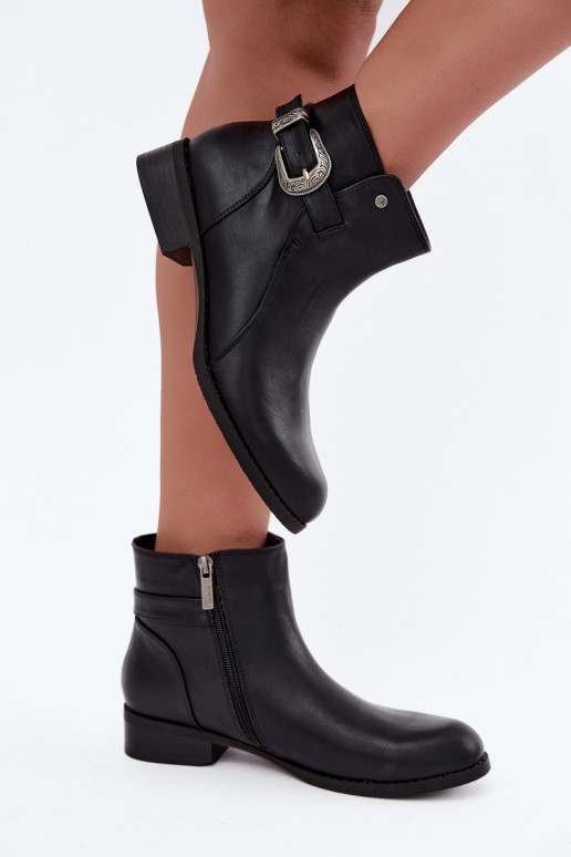 Wärmende Damen Stiefeletten mit dekorativem Schnallenverschluss Medicine RIN16-OBD421-99X, schwarz