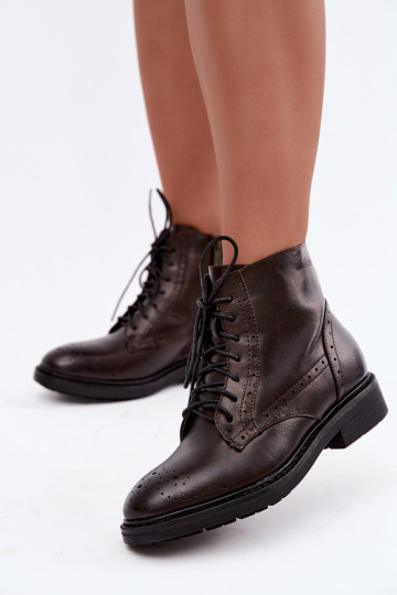 Wärmende Damen Stiefeletten mit breiten Absätzen Medicine RIN16-OBD426-88X, dunkelbraun 2