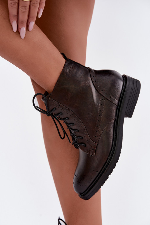 Wärmende Damen Stiefeletten mit breiten Absätzen Medicine RIN16-OBD426-88X, dunkelbraun