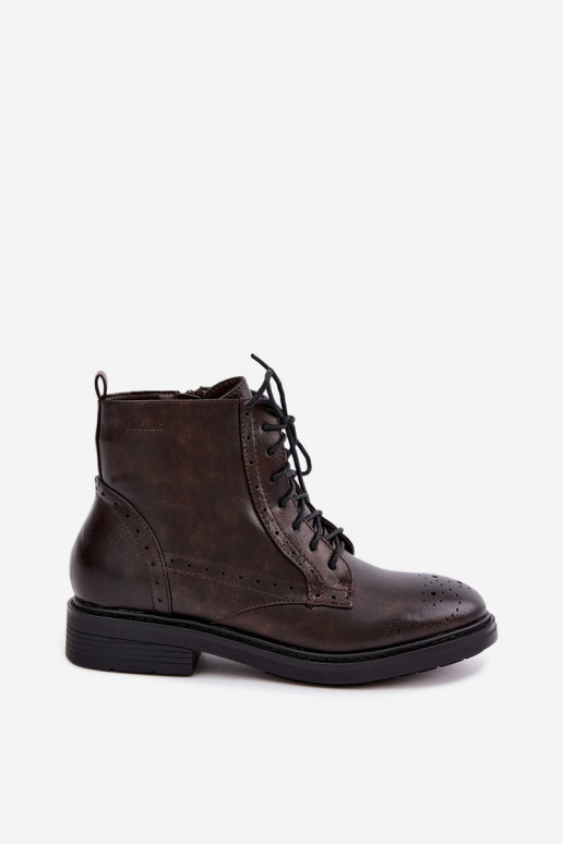 Wärmende Damen Stiefeletten mit breiten Absätzen Medicine RIN16-OBD426-88X, dunkelbraun