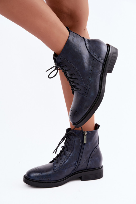 Wärmende Damen Stiefeletten mit breiten Absätzen Medicine RIN16-OBD426-59X, dunkelblau