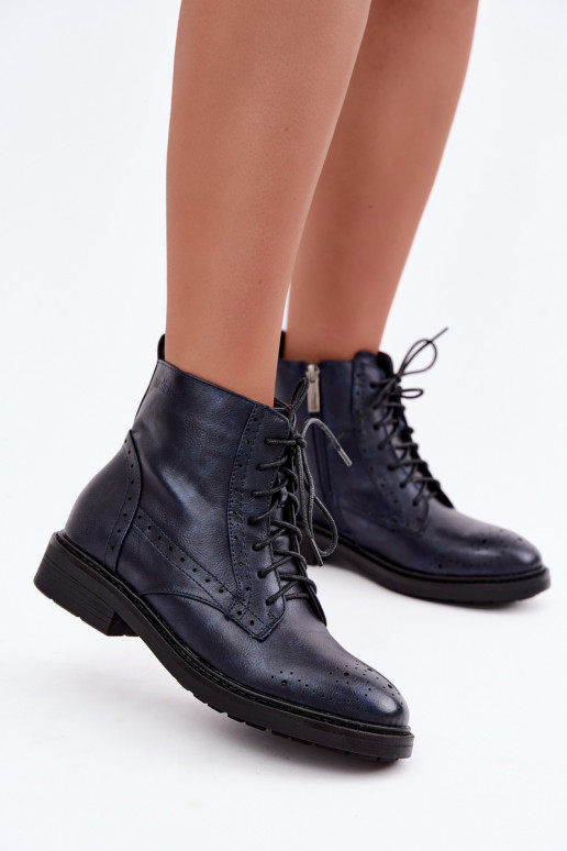 Wärmende Damen Stiefeletten mit breiten Absätzen Medicine RIN16-OBD426-59X, dunkelblau