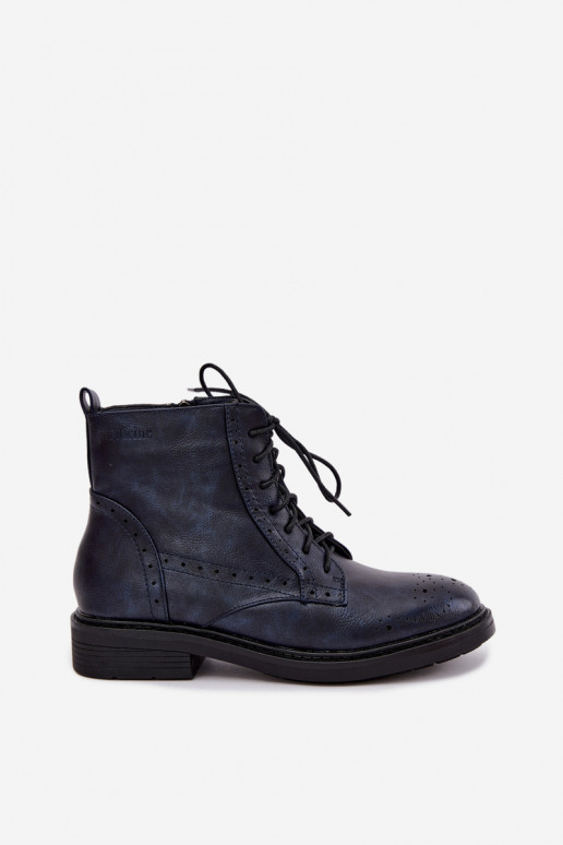 Wärmende Damen Stiefeletten mit breiten Absätzen Medicine RIN16-OBD426-59X, dunkelblau