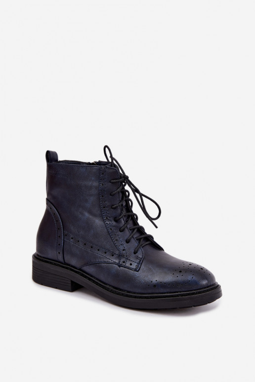 Wärmende Damen Stiefeletten mit breiten Absätzen Medicine RIN16-OBD426-59X, dunkelblau