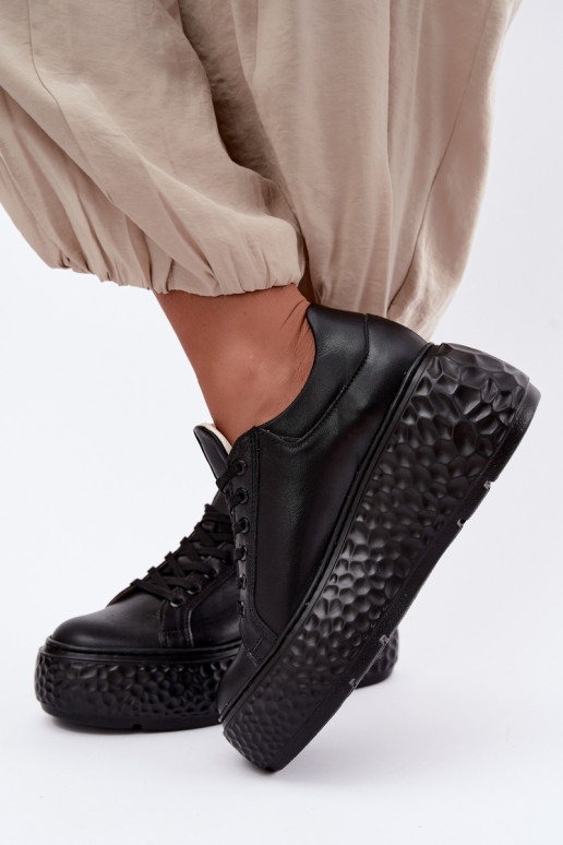 Leder Sneakers mit Plattform Zazoo N1000S4, schwarz