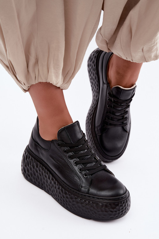 Leder Sneakers mit Plattform Zazoo N1000S4, schwarz