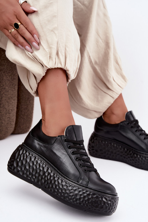Leder Sneakers mit Plattform Zazoo N1000S4, schwarz