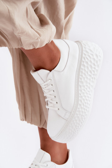 Leder Sneakers mit Plattform Zazoo N1000S4, weiß