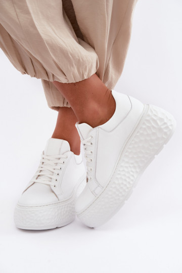 Leder Sneakers mit Plattform Zazoo N1000S4, weiß 2