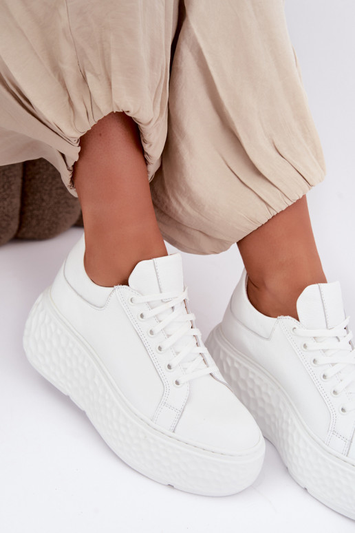 Leder Sneakers mit Plattform Zazoo N1000S4, weiß