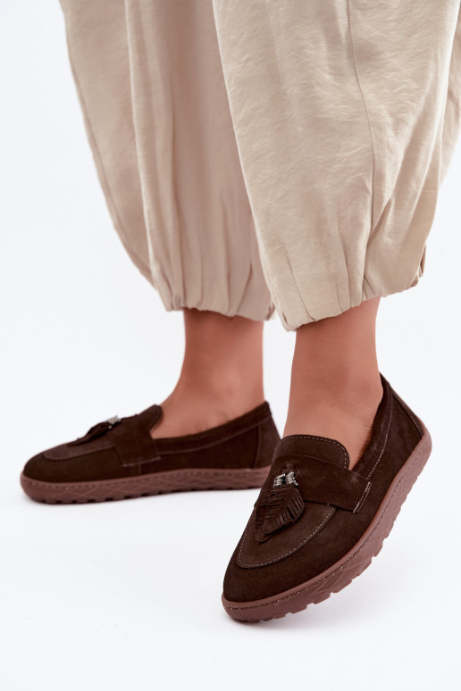 Kunstveloursleder Mokassins Barefoot Zazoo 10220, schokoladig