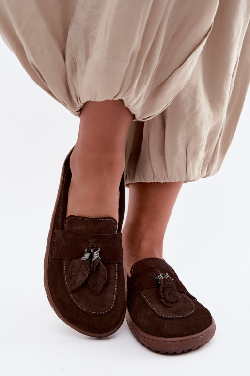 Kunstveloursleder Mokassins Barefoot Zazoo 10220, schokoladig